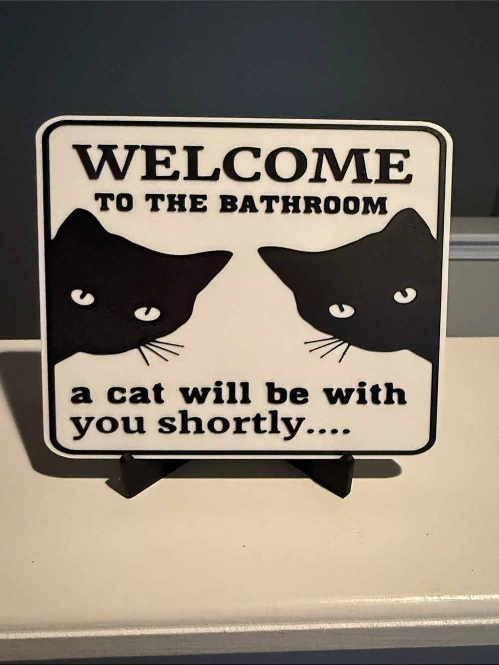 Cat Bathroom Funny Sign Set - Black & White